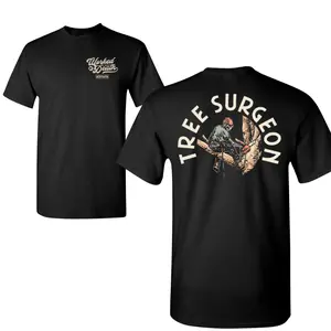 Tree Surgeon T-Shirt, Chainsaw Climber Graphic, 2 Sides, Soft Cotton Blend Shirt, Funny Arborist Workwear for Men & Women