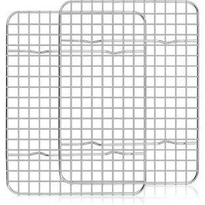 2 Pack Cooling Rack Set, 12" x 9" Stainless Steel Baking Rack for Bacon Bread Pizza, Metal Wire Oven Racks for Cooking Roasting Fit Quarter Sheet Pan, Rust Free & Dishwasher Safe