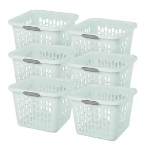 Sterilite Laundry Basket, 1.5 Bushel Plastic Hamper with Handles, Mint, 6 Pack