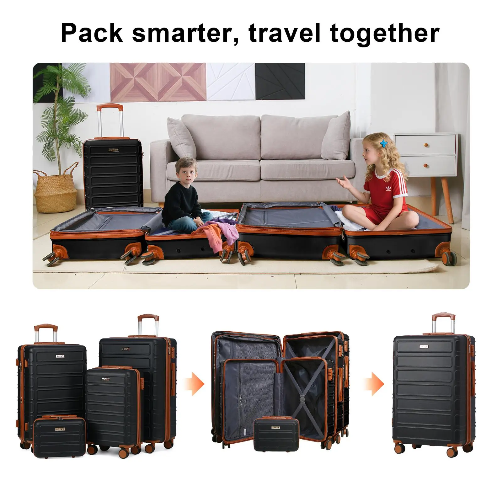 AAIVV 4-Piece Lightweight Expandable Rolling Luggage Set, ABS
