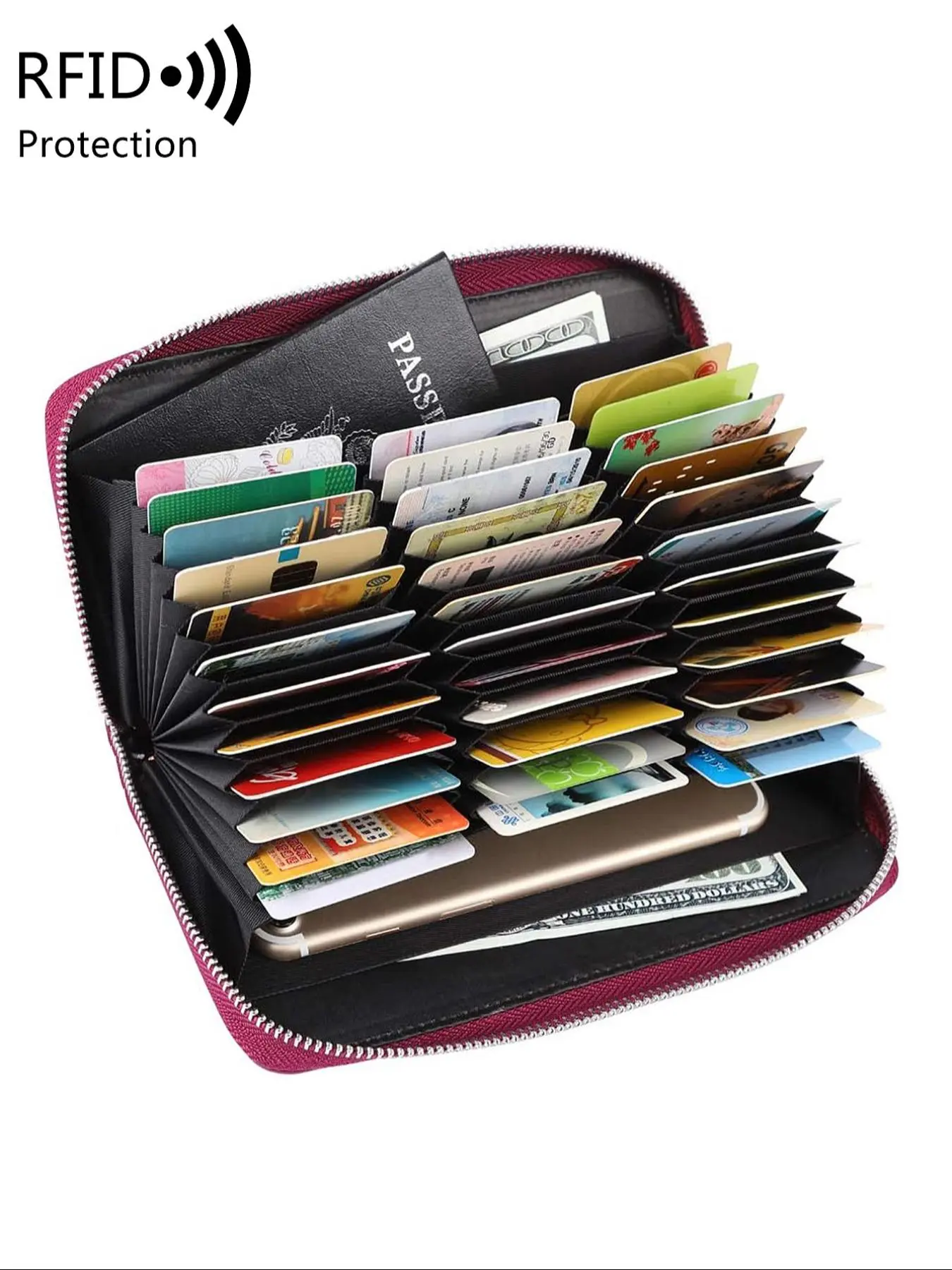 Women's 2024 New Solid Color, Large Capacity PU Zipper Credit Card Holder, with RFID Blocking, Casual Versatile Credit Card Organizer for Women & Men, Credit Card Wallet, Zipper Card Slots