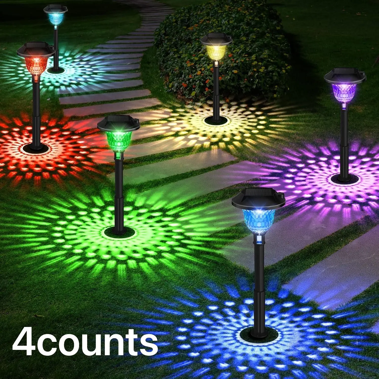 Bright Solar Pathway Lights,Color Changing+WarmWhite Solar Lights Outdoor, IP67 Waterproof Solar PathLights, Solar Powered Garden Lights for Walkway YardBackyard Lawn Landscape Decorative Halloween ChristmasLamp Lighting
