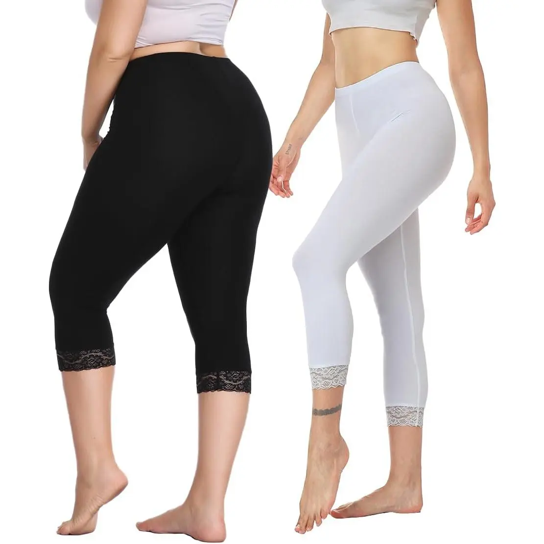 caringgarden 2 Pack High Waisted Yoga Capris for Women Stretchy Cropped Leggings Lightweight Gym Tights