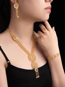 Elegant 22K Gold-Plated Hollow Out Sunflower Design Jewelry Set, Including Necklace & Earrings & Bracelet & Ring, Fashion Jewelry Set for Party, Daily Clothing Decor, Trendy All-match & Exquisite Jewelry for Birthday Gift