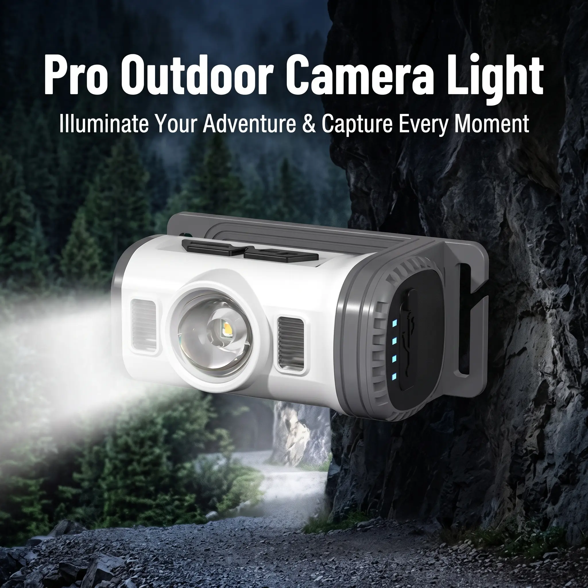 Pro Outdoor Camera Light Rechargeable, IPX6 Waterproof Video Recording Fill Light with Real-Time Battery Indicator, Multi Brightness Modes Easy Mount Flashlight for Vlogging Hiking Cycling Night Shooting