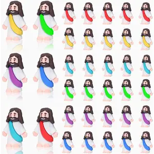 50 Pack Mini Jesus Figurines, Small Little Jesus Toys, Tiny Jesus Figures, Original Design Miniature Jesus for Hide Christmas Thanksgiving Day Sunday School Baptism Gift.(Multicolor)