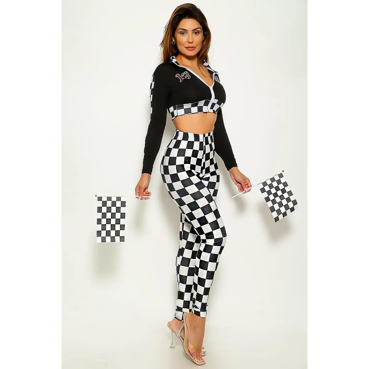 Black Race Car Racer Full Length 2pc Sexy Halloween Costume