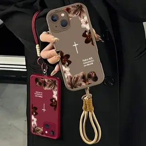 Vintage Floral Aesthetics Lanyard Phone Shell Christian Psalms 46:5 Cross for 【iPhone 14 Plus】  Matte Finish Anti Drop Bumper Religious Birthday Gift For Her 666