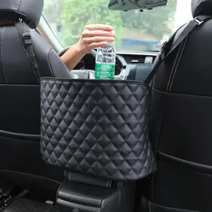 Leather Car Seat Storage Bag, Quilted Design Organizer, Effective Space Saving, Universal Car Interior Accessory, Keeps Essentials Within Reach