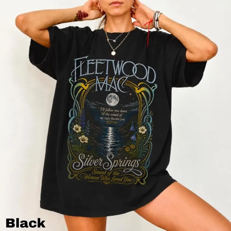 Comfort Colors Fleetwood Mac Silver Springs Shirt, Vintage Band Graphic Tee, Stevie Nicks Classic Rock T-Shirt, Moonlit Botanical Art Nouveau Top, Retro Music Gift