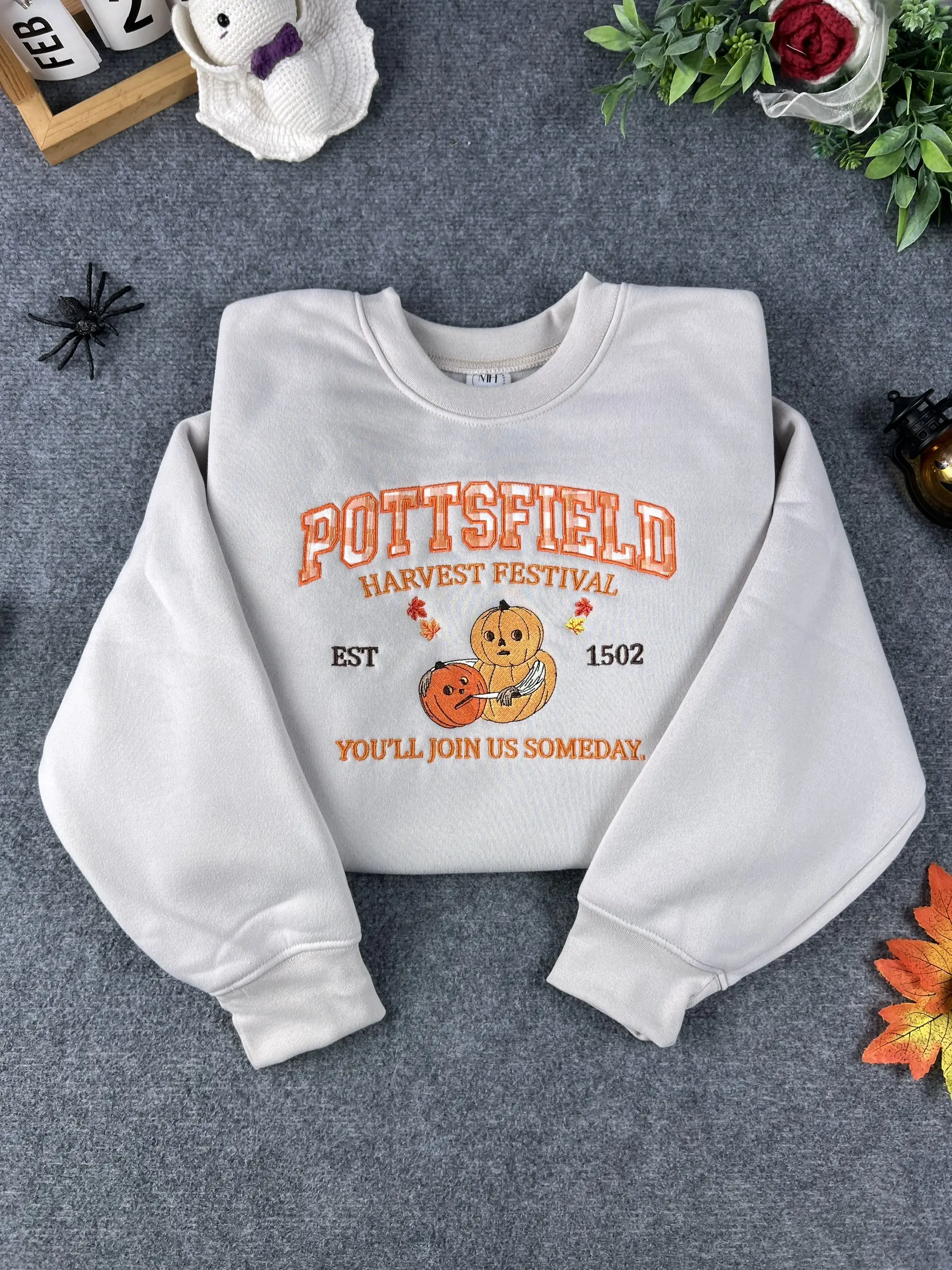 Pumpkin Patch Sweatshirt, Applique Embroidered Harvest Crewneck, Orange Gingham Letter Shirt, Scarecrow Fall Festival Gift