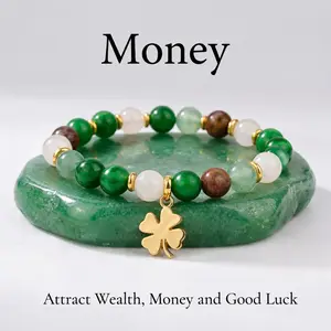 1pc Lucky Money Attraction Bracelet with Green Aventurine & Agate Beads | Wealth & Protection Crystal Bracelet | Fashion Stretch Beaded Jewelry Gift for Women#SummerWins #DealsForYouDays