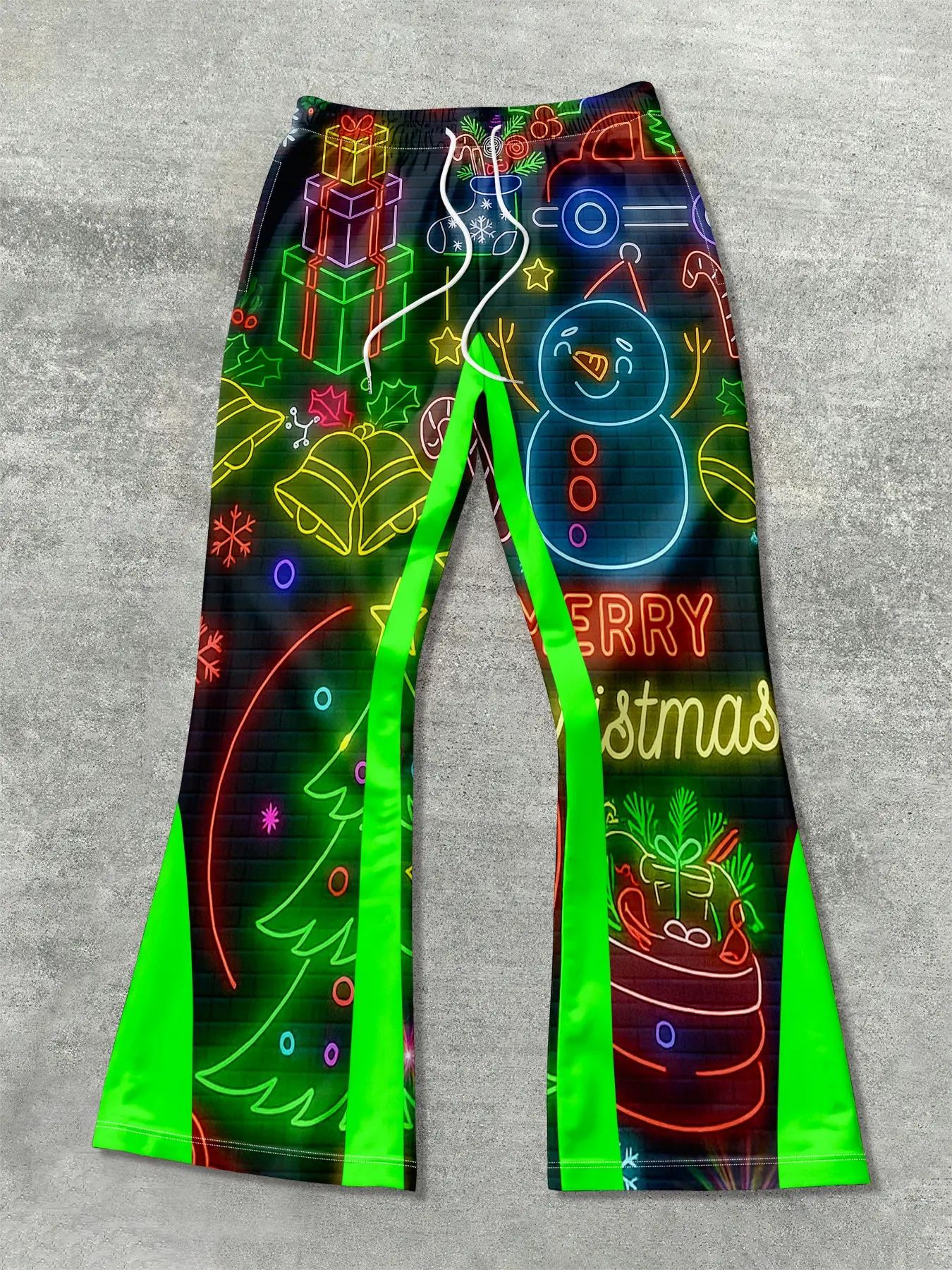 Men's Loose Fit Christmas Neon Snowman Print Pants, Casual Sporty Streetwear, Fitted Long Pants for All Seasons, Casual Comfy Drawstring, Casual Streetwear Trousers, Casual Loungewear Pants