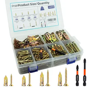 430 count Self Drilling Drywall Anchors with Screws Kit,2 Sizes Sheetrock Anchors & 4 Sizes Zinc Expansion Screws with 2 Drill Bits - Zinc-Plated Steel Material - No Drill Required Holds Up to 75LB