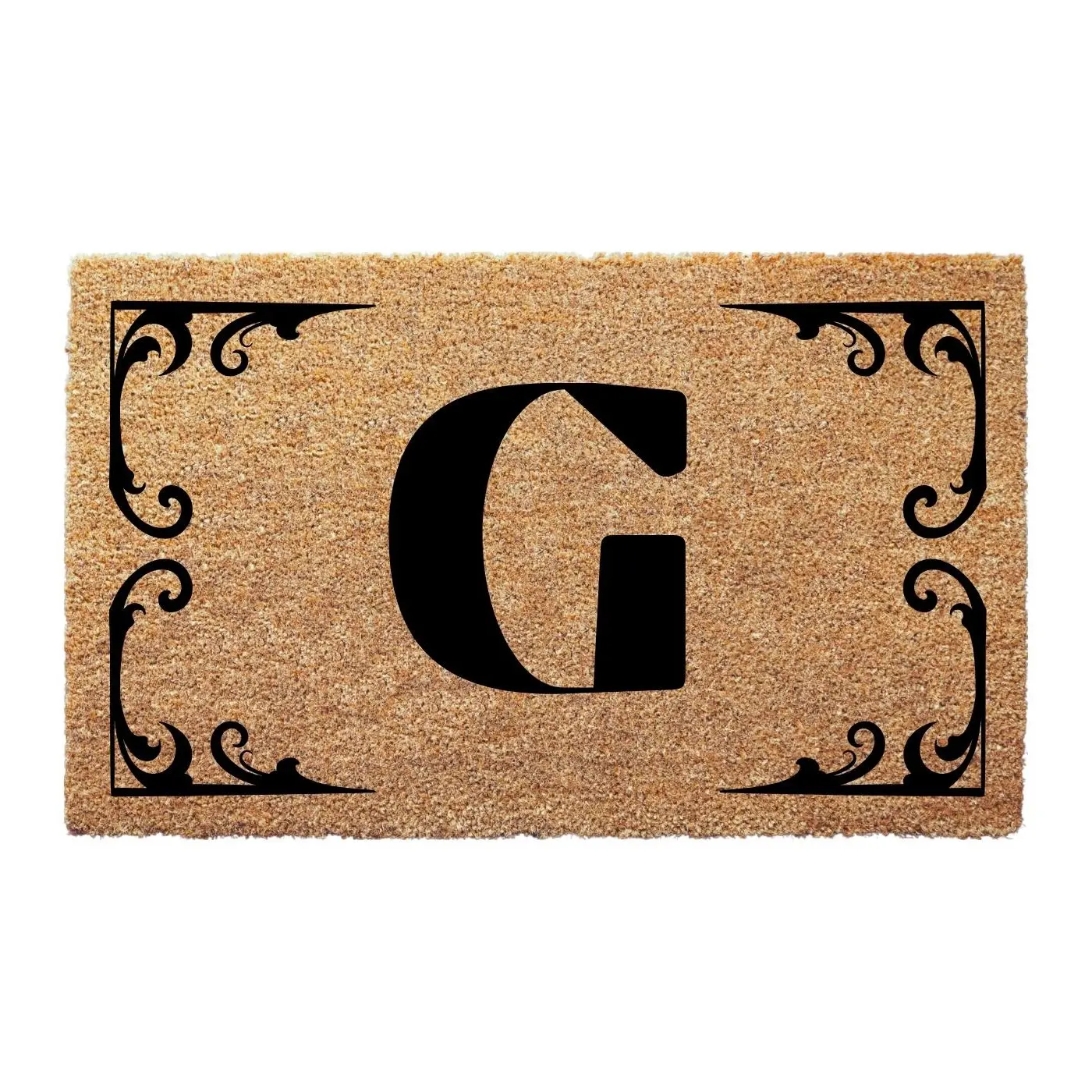 Personalized Monogram Doormat with Fancy Corner Frames - 3 Sizes - Natural Coconut Coir, Long Lasting, Durable
