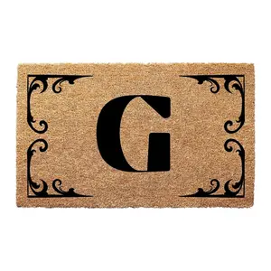 Personalized Monogram Doormat with Fancy Corner Frames - 3 Sizes - Natural Coconut Coir, Long Lasting, Durable