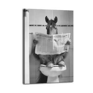 Horse On The Toilet Quirky Animal Canvas Aesthetic For The Bedroom Wall Sitting Room Dormitory Wall Office Wall Poster Decorative Painting Canvas Wall