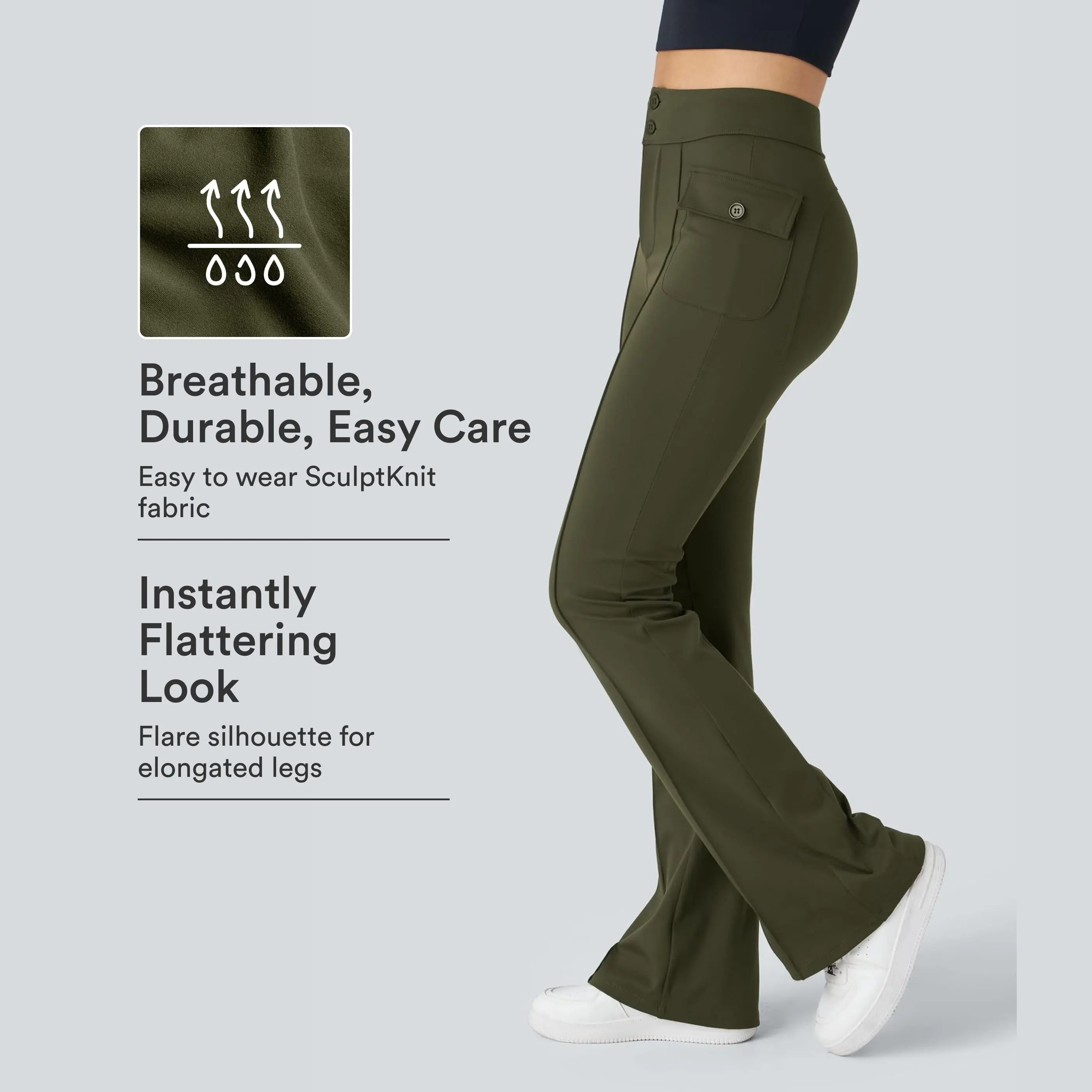 Halara High Waisted Button Side Flap Pocket Flare Casual Cargo Pants Halara High Waisted Button Side Flap Pocket Flare Casual Cargo Pants