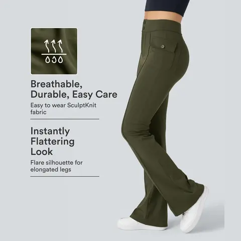 Halara High Waisted Button Side Flap Pocket Flare Casual Cargo Pants