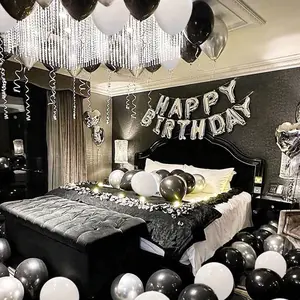 45pcs Black White Silver Birthday Party Decoration Balloons Set with 16 Inch Silver Happy Birthday Banner birthday balloon foil balloon Multicolor party decoration birthday decoration