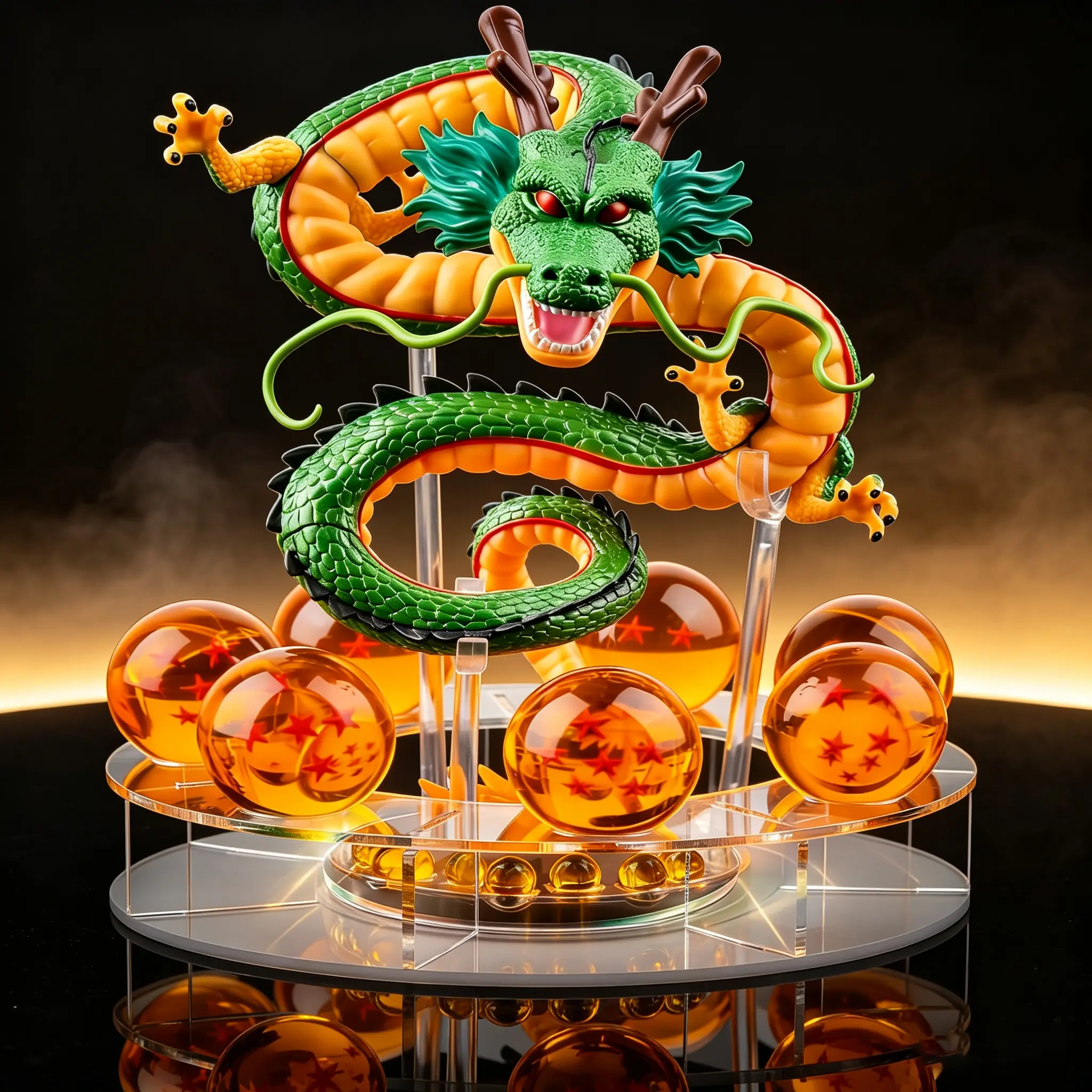 Viral Anime Desk Decor | Oriental Dragon Statue with 7 Star Crystal Balls Set, Clear Acrylic Display Stand, Feng Shui Collectible Figurine, Aesthetic Room Decoration, Perfect Holiday Gift for Anime Lovers