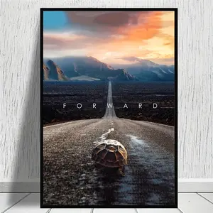 A Motivational Canvas of a Turtle Crawling on The Road, Suitable for Decorating The Walls of a Living Room, Study, Or Any Room, Without a Frame.