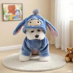 1pc Cute Puppy/Dog Winter Costume - Thick Warm Sweatsuit with Fluffy Ears & Tail, Easy Slip-On Outfit for Small Breeds, Cozy Pet Clothes for Pomeranian, Chihuahua, Shih Tzu - Indoor/Outdoor Winter Outfit for Cold Weather - Adorable Cat & Dog Transformatio