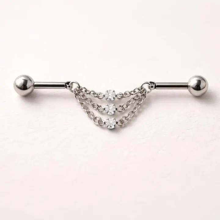 Stainless Steel Jeweled Triple Chain Industrial Barbell