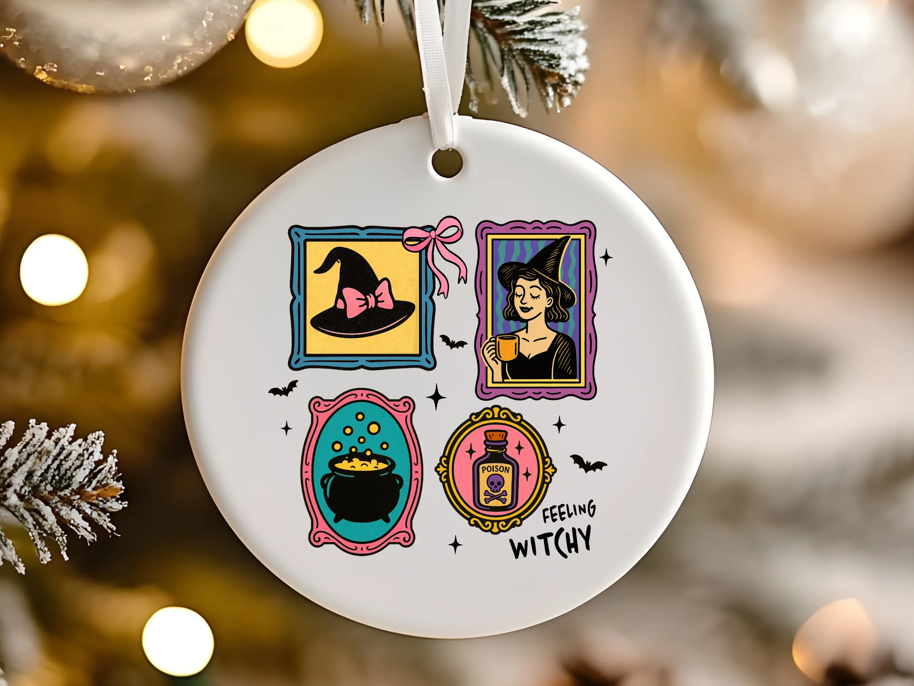 Feeling Witchy Halloween & Christmas Ornament with Witches in Hats