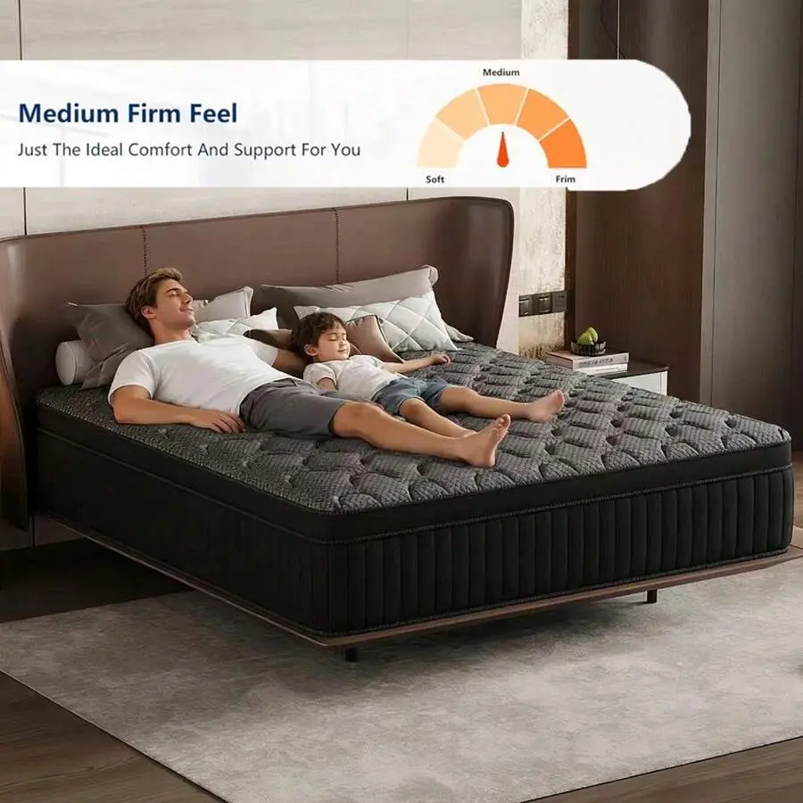 8/10/12/14 Inch Hybrid Mattress in a Box (Single/Double/Large/Extra Large), Individually Wrapped Coils & Gel Memory Foam, Medium Firm Orthopedic Support, Breathable Cool Sleep for All Sleepers