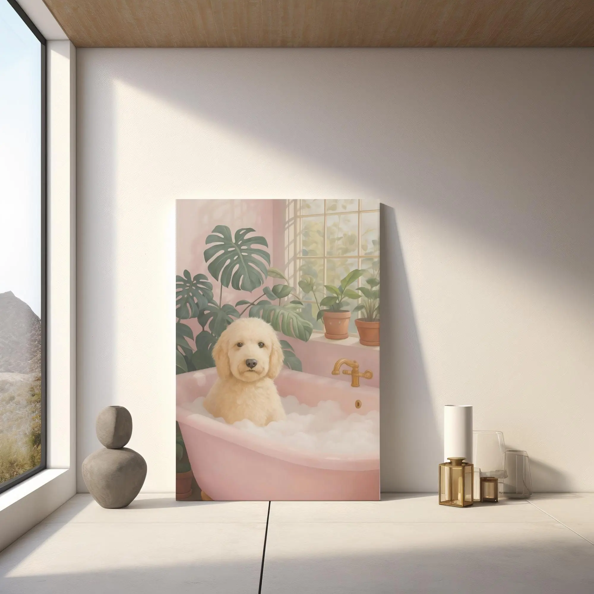 [SALE UP TO 40%] [Unframed] Goldendoodle Art Poster, Funny Doodle Dog Wall Decor Gift, Matte Canvas Wall Hanging