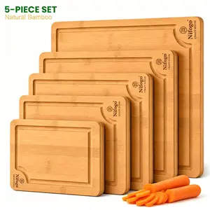 3/5-Piece Kitchen Bamboo Cutting Board Group - Food-Grade Wooden Prep Trays for Grilled Steak, Garden Vegetables, Cheese Serving - Tough Renewable Kitchen Utensils for Starter Home