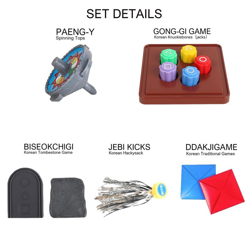 Korean Traditional Play Game, Korean Folk Game Set - Gong-gi, Biseokchigi, Jebi chagi, Paeng-y, DDAKJI Game Set, Family Travel Game for Relaxation, Coordination, and Social Entertainment Ideal for Game Lovers