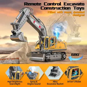 Remote control alloy excavator, extra large 17-way engineering car simulation spray excavator, children's toy