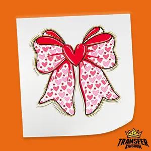 Pink Heart Bow Pattern - Valentine's Day DTF Heat Transfer Sheet