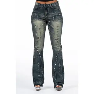 Inesia Tinted Wash Studded Stacked Flare Jean