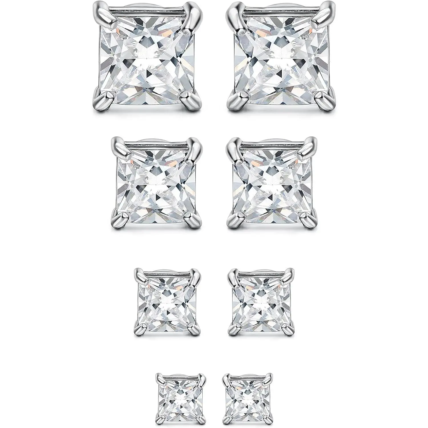 Drperfect 4 Pairs Stainless Steel Mens Womens Magnetic Stud Earrings Non-piercing CZ 4-7mm Jewellery