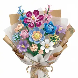 Spring Eternal Flower Building Block Bouquet, 730pcs Realistic Table Decor, Handheld Flowers, Vibrant Faux Flowers, Vase Insert, Home Office Decoration, Girl Valentine Gift