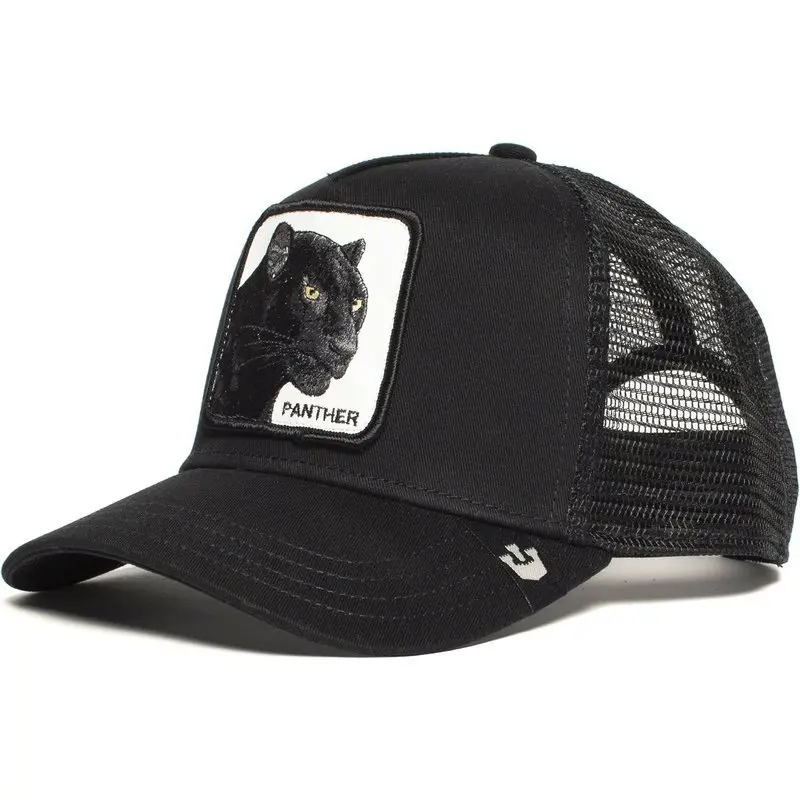 Men's One-Size-Fits-All Farm A-Type Trucker Hat Animal Baseball Cap Cartoon Mesh Embroidered Black Panther Tiger Wolf Mesh Cap design