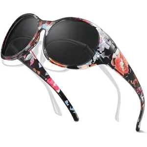 Polarised Sunglasses Over Glasses for Women UV400 Protection Oversized Trendy Frame with Shiny Accents for Driving