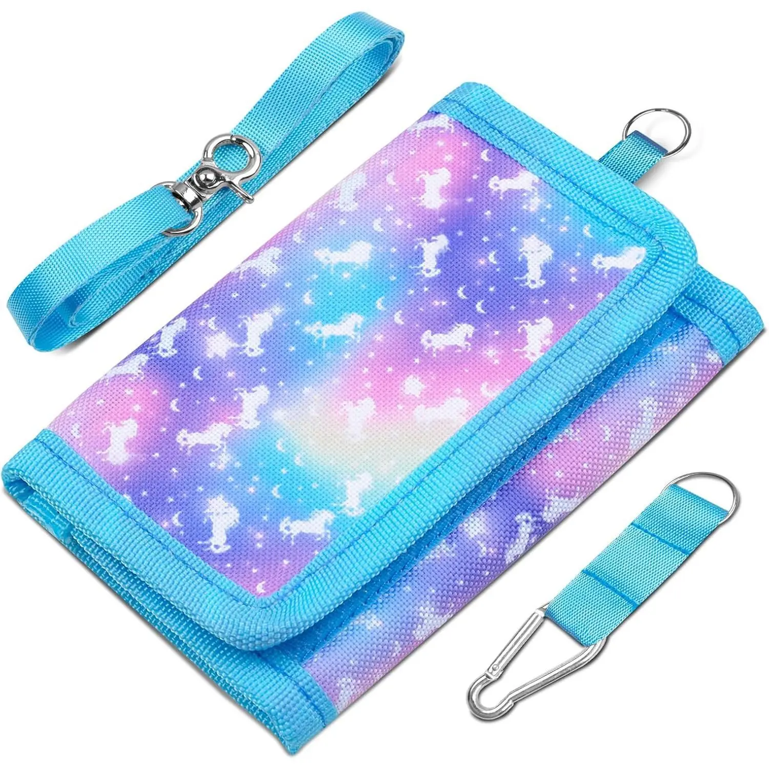 KF5-KWL03   Kids Wallet for Girls, Cute Girls Trifold Wallet with Hook&Loop for 2-14 Years, Unicorn Wallet Coin Purse Kids Birthday Christmas Gifts (Starry Sky Unicorn)