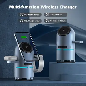 4 in 1 wireless charger with Auto Rotation,fast charging,Qi2 certified,suitable for,iPhone,iWatch,AirPods headphone 3 in 1 charing stations,touch pop-up charging,5.3bluetooth speaker,easy to carry wireless charging,wireless Multi-Device charging