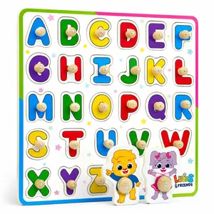 Lucas & Friends ABC Wooden Peg Puzzle, Montessori Puzzles Gift for Toddlers, Preschool Kids' Educational Toys