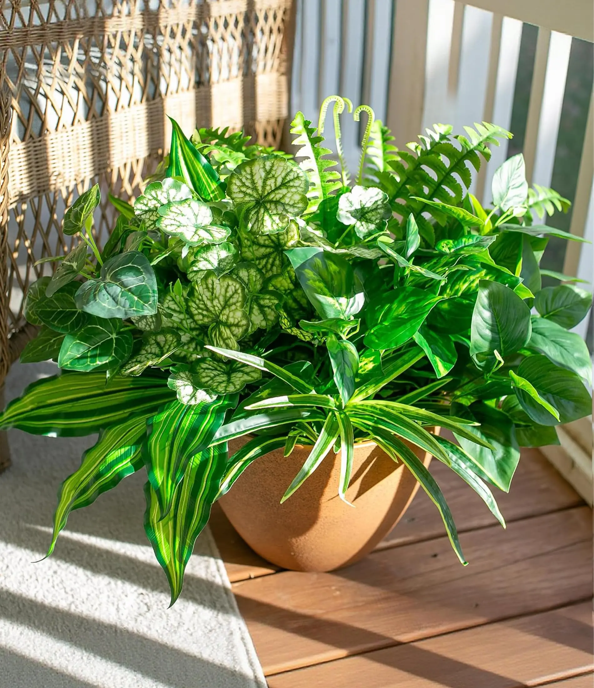 Ivydale Artificial Bunches Greenery Plants Fake Plastic Leaves with Stems UV Resistant Outside Faux Plants Bushes for Outdoor Patio Garden Front Porch Yard Decor