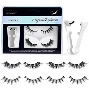 Magnetic Suction False Eyelash Curler Tweezers, False Eyelash Kit, 2 Pairs Reusable Natural and Comfortable False Eyelashes, Daily Beauty, Beginner, Makeup