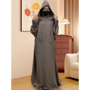Women's Solid Double Hooded Abaya without Hijab, Casual Long Sleeve Open Front Long Dress for Daily Wear, Ladies Sleepwear & Loungewear for All SeasonsGift