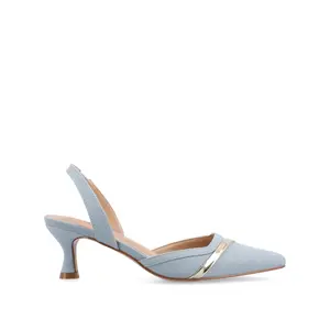NELLIA TWEED SLINGBACK KITTEN HEELS IN WIDE - Light Denim