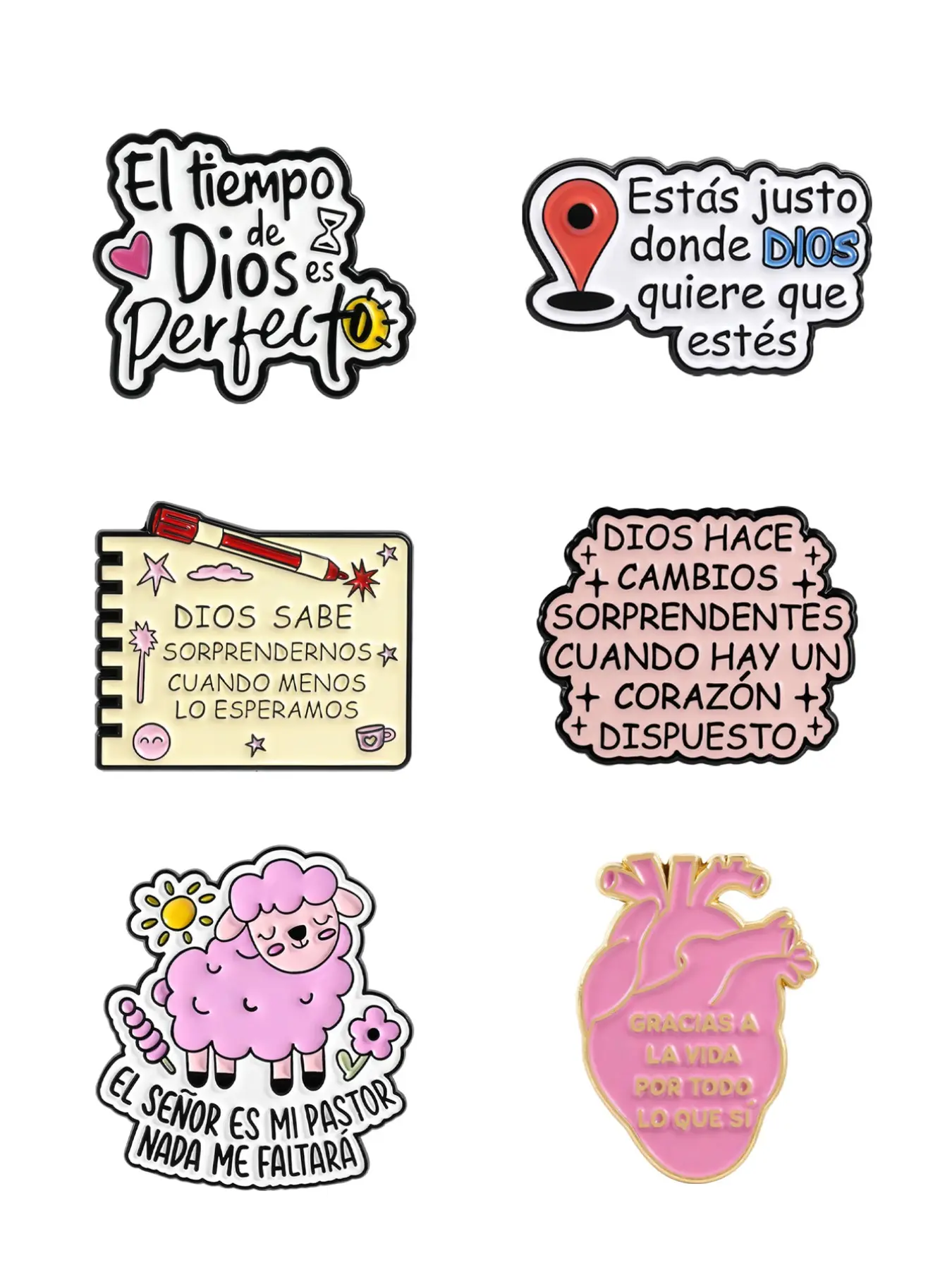 6-Pack Spanish Christian Faith Healing Enamel Badges Set, Brooch Pins, Lapel Pins, Brooch Pin Clip, Ideal for Clothing & Backpacks, Perfect Gift for Spanish-Speaking Christians
