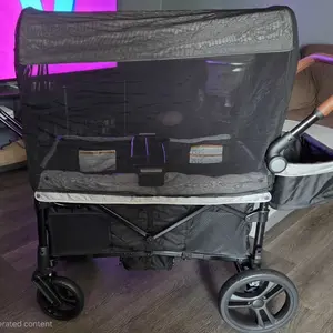 Dripex Stroller Wagon for 2 Kids, All-Terrain Foldable Kids Wagon Stroller with Removable Canopy, Mosquito Net, Snack Tray, Cup Holders & Storage Basket