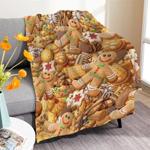 Dessert Gingerbread Man Blanket Flannel Throw Lightweight Super Soft Cozy Luxury Family Bed Blanket Birthday Gift Microfiber